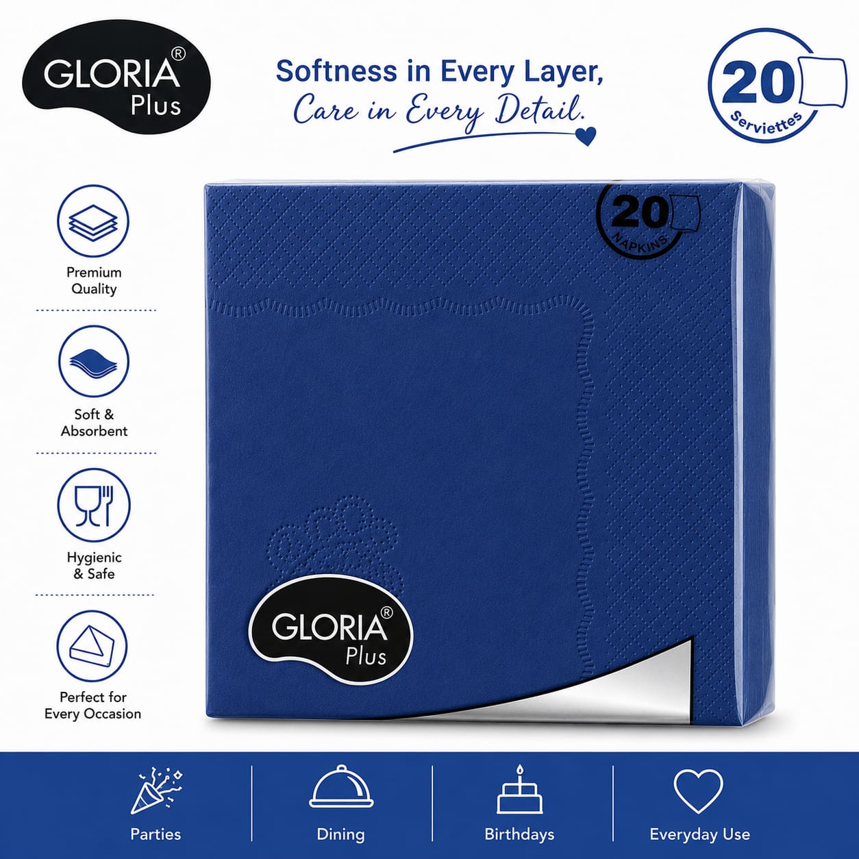 Gloria Hi Fi 20 pulls 3 Ply coloured Napkins(Pack of 10 different colours)
