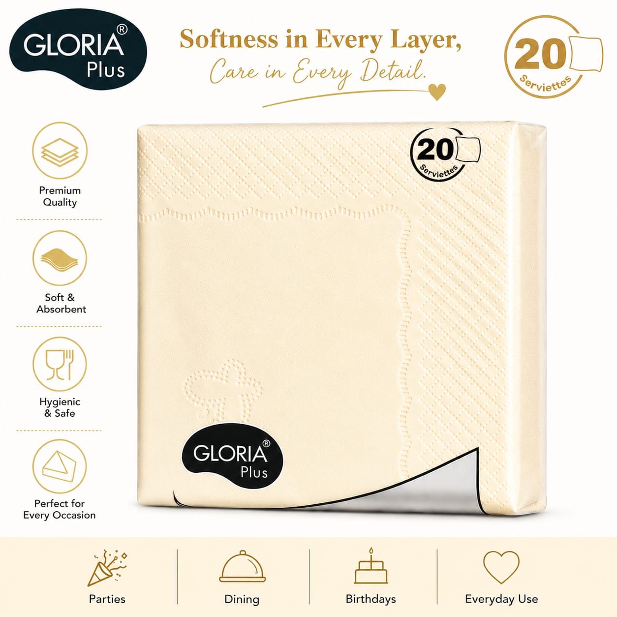 Gloria Hi Fi 20 pulls 3 Ply coloured Napkins(Pack of 10 different colours)