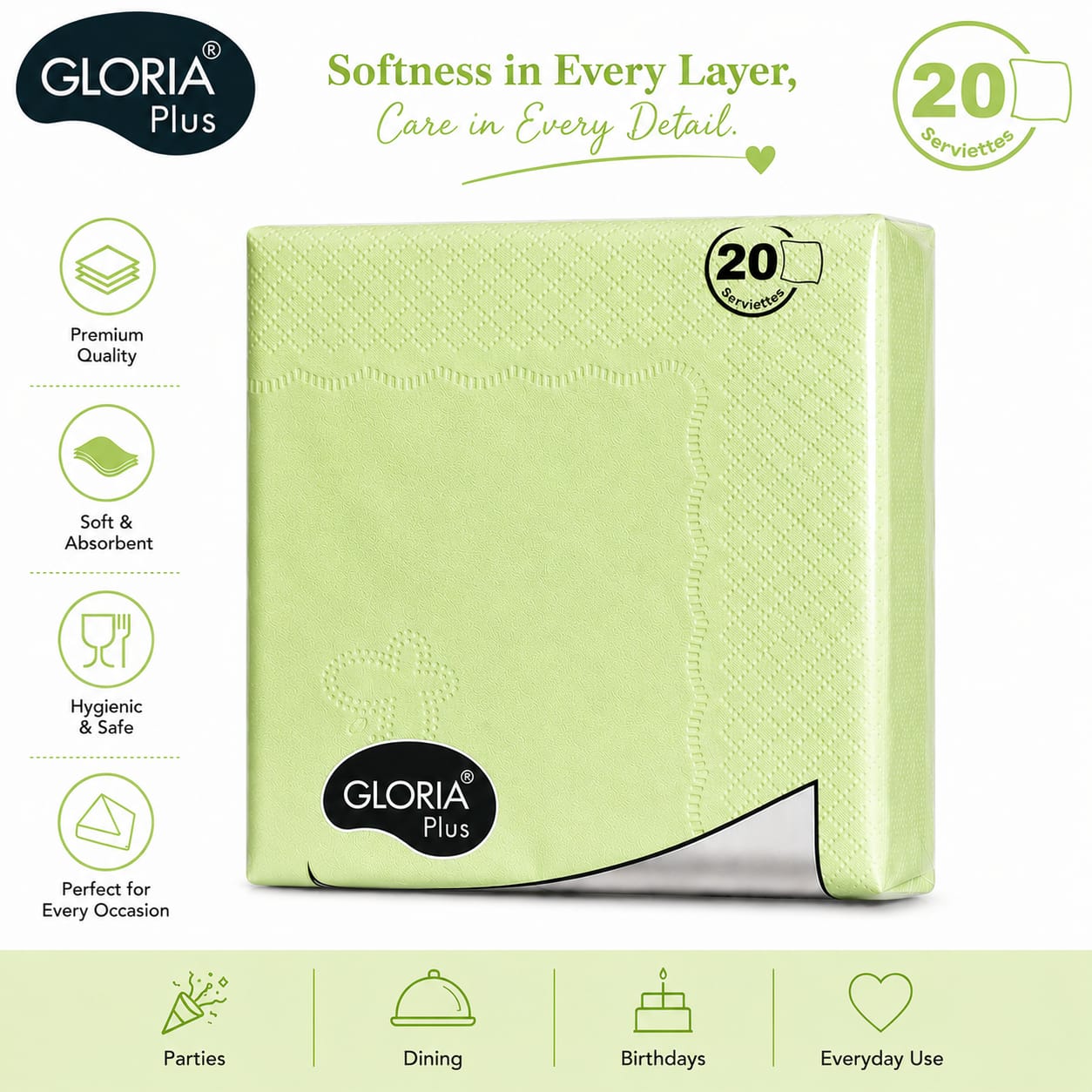 Gloria Hi Fi 20 pulls 3 Ply coloured Napkins(Pack of 10 different colours)