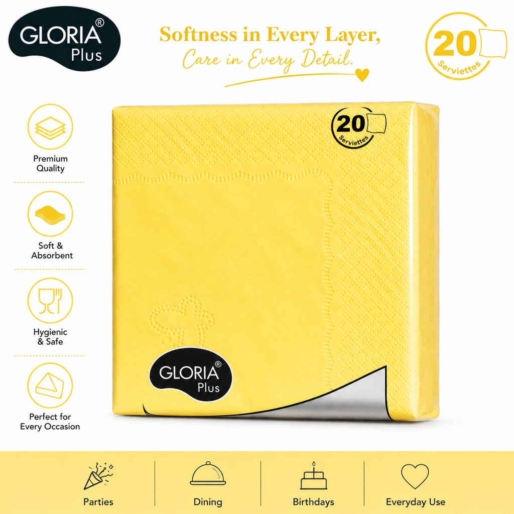 Gloria Hi Fi 20 pulls 3 Ply coloured Napkins(Pack of 10 different colours)