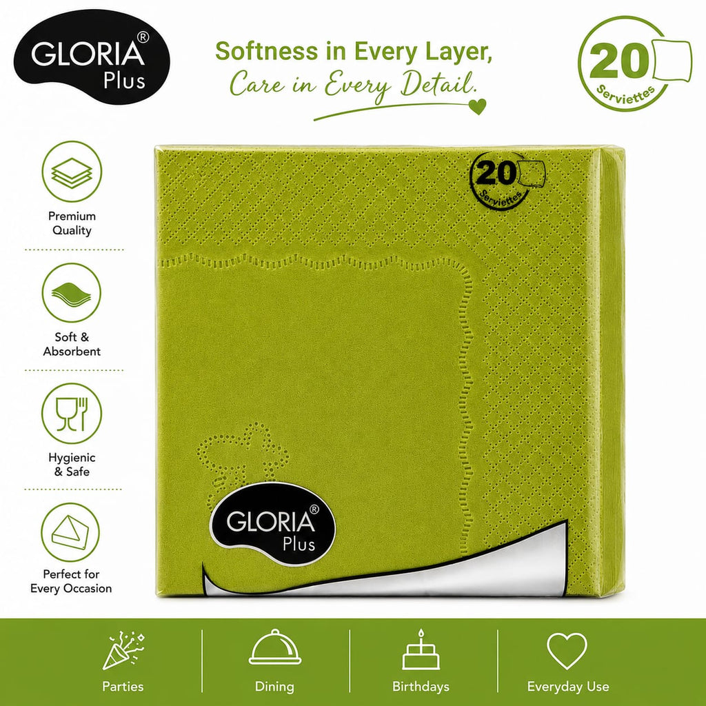 Gloria Hi Fi 20 pulls 3 Ply coloured Napkins(Pack of 10 different colours)