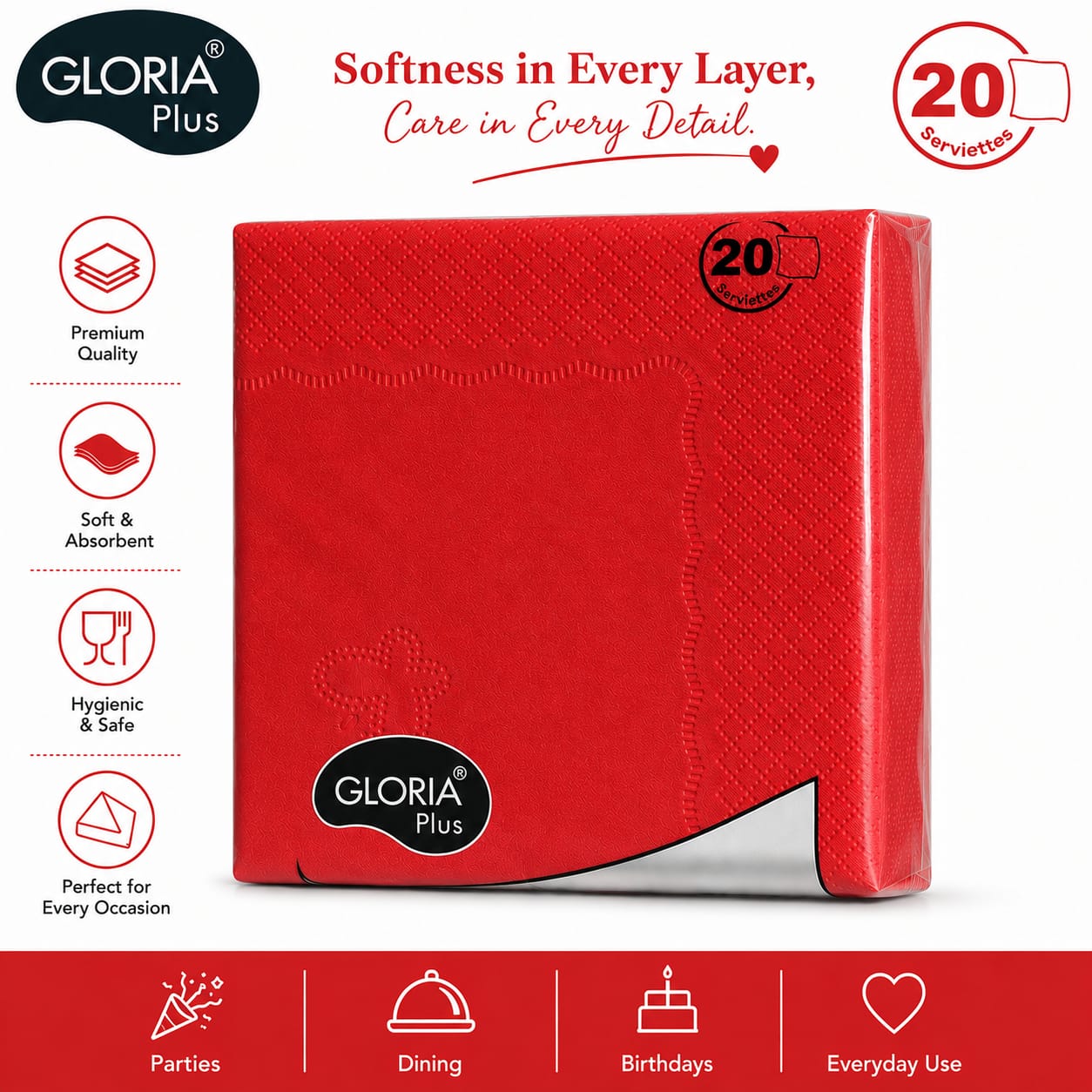 Gloria Hi Fi 20 pulls 3 Ply coloured Napkins(Pack of 10 different colours)