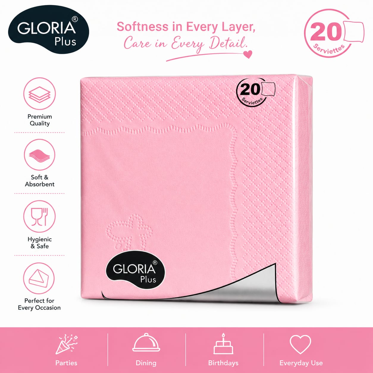 Gloria Hi Fi 20 pulls 3 Ply coloured Napkins(Pack of 10 different colours)